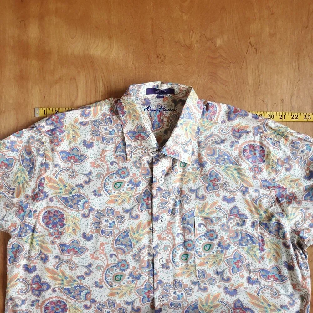 Alan Flusser Paisley Floral Shirt Mens XL Short Sleeve Colorful Cotton Hipster - Picture 9 of 9